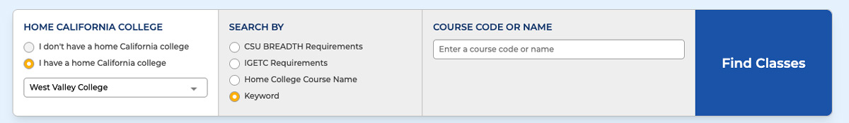 Screenshot of CVC Exchange Course Finder