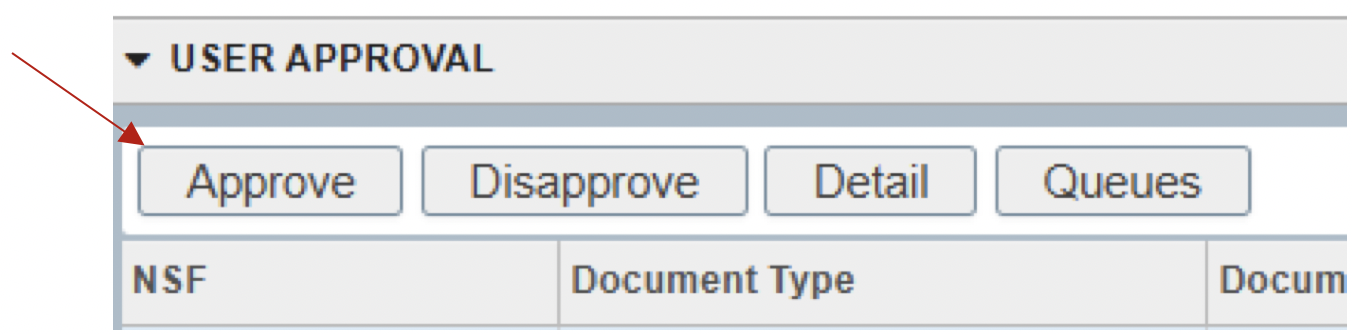 User Approval screen