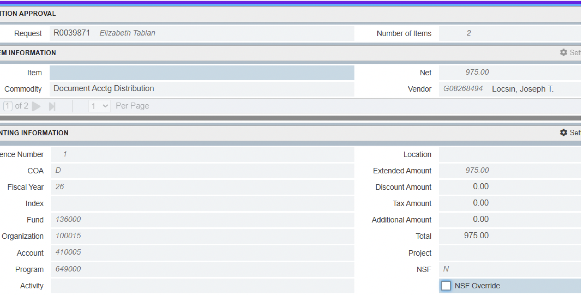 Requisition Details screen
