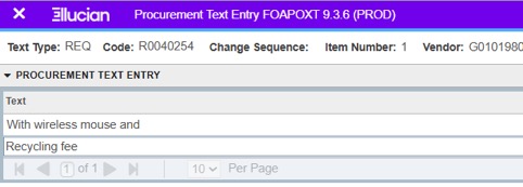 Procurement Text Entry