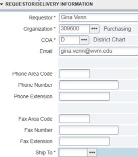 Requestor/Delivery details