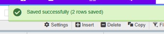 Saved Successfully message