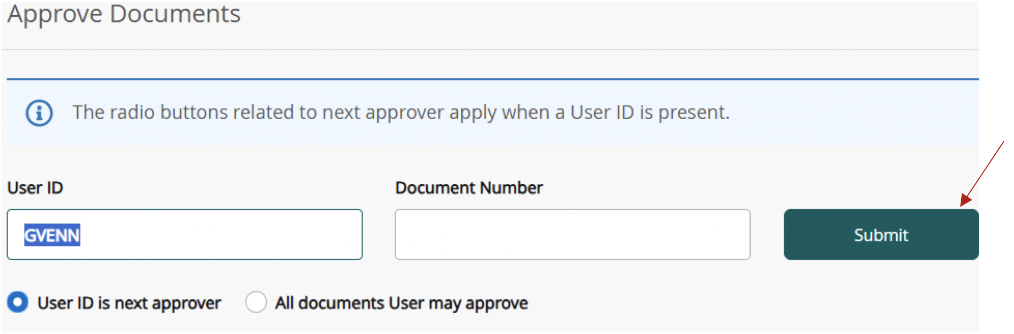 Approve Documents screen