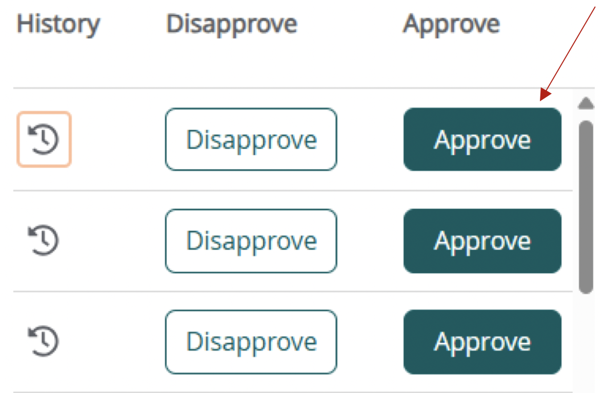 Approver screen to approve or disapprove