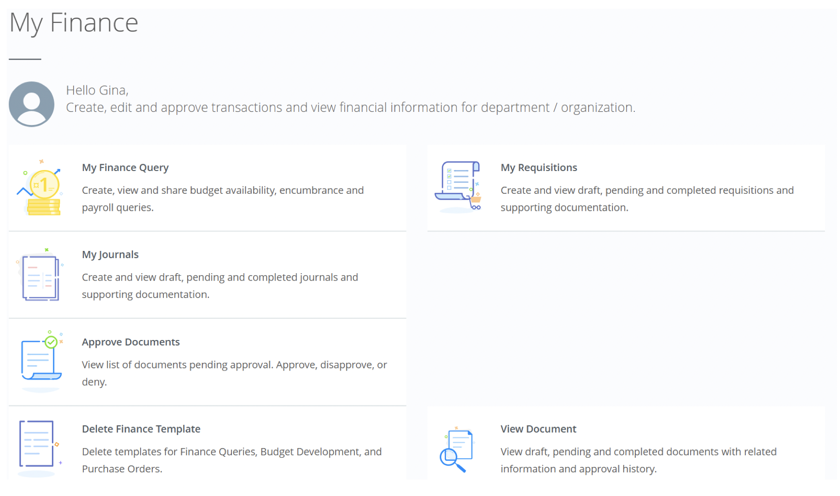 My Finance screen