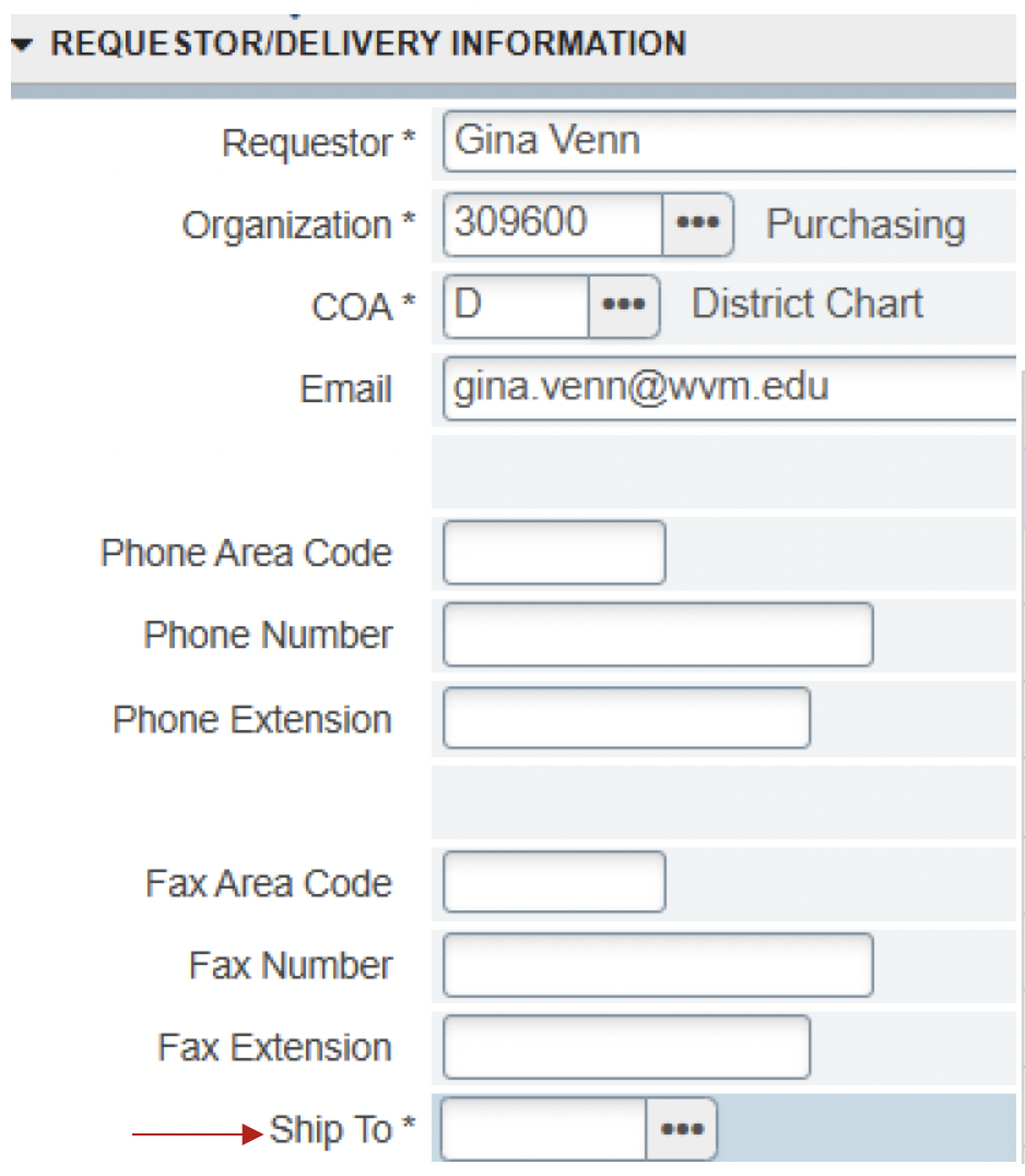Requestor/Delivery details