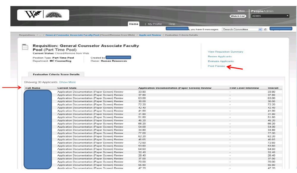 PeopleAdmin print preview PeopleAdmin print preview