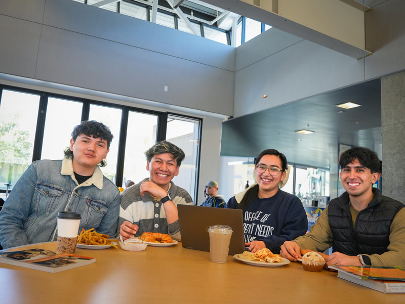 Vik Viking with students in West Valley cafeteria